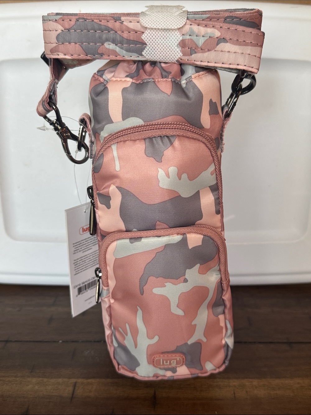 Lug Chuggie Huggie Pink and Gray Camo Bottle Pouch Crossbody